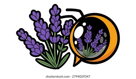 Purple lavender flowers in a speech bubble