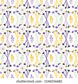 Purple Lavender Leaf Stem Vector Pattern, Hand Drawn Floral Seamless Background Nature Illustration for Spring Fashion Prints, Textiles, Trendy Home Decor, Modern Wallpaper, Stationery Invitations