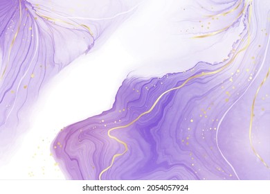 Fondo acuático líquido lavanda morado con líneas doradas  Efecto de la tintas de alcohol de mármol violeta pastel  Plantilla de diseño de ilustración vectorial para invitación de boda  menú  rsvp 
