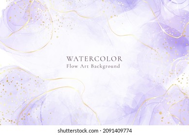 Fondo acuático líquido lavanda morado con líneas doradas  Efecto de la tintas de alcohol de mármol violeta pastel  Plantilla de diseño de ilustración vectorial para invitación de boda  menú  rsvp 