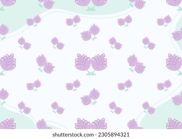 Violette Lavendel nahtloses Muster mit pastellgrüner Linie auf weißem Hintergrund, Vektorgrafik