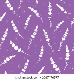 Purple lavender vector seamless repeat pattern. Beautiful violet lavender retro background. Elegant fabric on light background Surface pattern design.