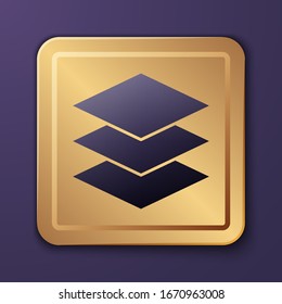 Purple Layers icon isolated on purple background. Gold square button. Vector Illustration