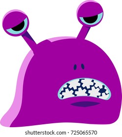A purple, lazy-looking blob monster with eye-stalks and gear-shaped teeth.
