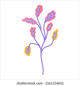 Lila-Blatt-Wohnung, einzelne Illustration. Blätter aus Garten oder Wald, aus einem Baum umweltfreundliche organische Dekoration. Natürliche Sommergärten. Vektorgrafik. Blumenzweig. Rosa Farbe