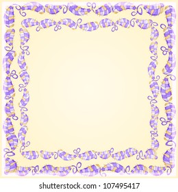 Purple Leaf Frame on Yellow Background. Floral Vector Card