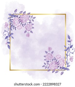 Purple Leaf With Golden Frame Watercolor Background