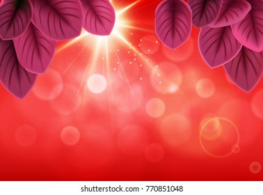 purple leaf over bokeh background with sunbeam