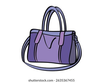 Bolsa de couro roxo com alças e alça de ombro isolada sobre fundo branco