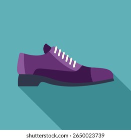 Purple leather shoe with laces is standing on a turquoise background, creating a stylish and minimalist visual