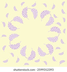purple leaves garland with small leaves around card, frame, invitation, banner, hand drawn illustration or template