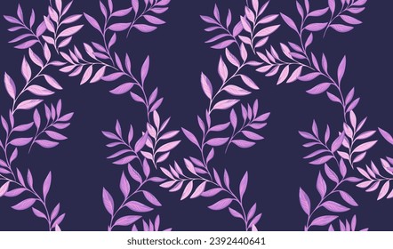 Purple leaves stem Intertwined in a seamless pattern. Abstract, tropical, modern branches leaf print. Vector hand drawn. Design for fabric, fashion, wallpaper, textile
