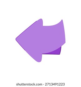 Icono de flecha apuntando hacia la izquierda púrpura que simboliza el movimiento hacia atrás, retorno, navegación o acción anterior para interfaces de Web y App, elemento de diseño plano minimalista