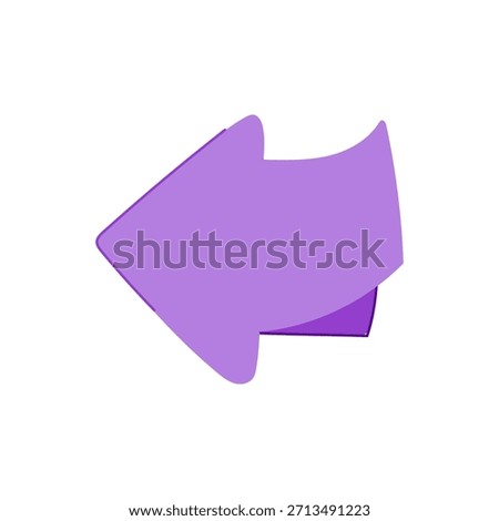 Purple left pointing arrow icon symbolizing backward movement, return, navigation, or previous action for web and app interfaces, minimalist flat design element