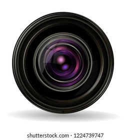 Purple lens of digital photo camera. Vector icon