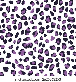 Purple leopard print pattern, tiny animal seamless pattern vector illustration, doodle summer, kids and baby designs for print fabric.