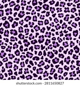 Purple leopard print seamless pattern, textured spots. Vector