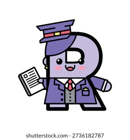 Purple Letter D Mailman Delivering Mail in Cartoon Style