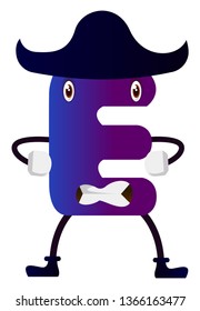 Purple letter E with black hat vector illustration on white background