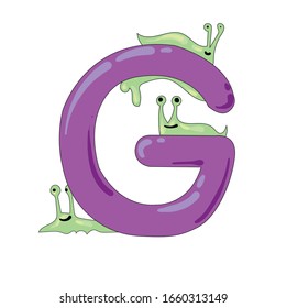 Purple letter G and green slugs alphabet element