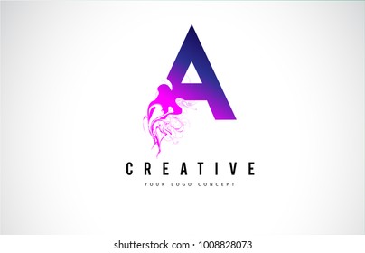 A Purple Letter Logo Design with Creative Liquid Effect Flowing Vector Illustration.