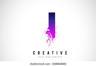 I Purple Letter Logo Design with Creative Liquid Effect Flowing Vector Illustration.