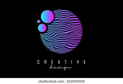 Purple Letter O logo with lines and dota. Vector illustration with geometric typography. Creative icon with letter.