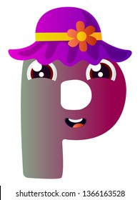 Purple letter P with purple hat vector illustration on white background