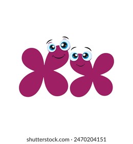 Purple Letter X Cartoon Character With cute eyes. Illustration of funny Cartoon Alphabet font type character for education. Cute children ABC alphabet flash card with letter X for kids learning.