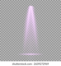 Purple light beam glowing on background. Lighting devices on a transparent background. Violet glow flare light effect. Light sources on dark wall, realistic soft concert light on abstract stage png.