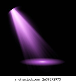 Purple light beam glowing on background. Lighting devices on a transparent background. Violet glow flare light effect. Light sources on dark wall, realistic soft concert light on abstract stage png.