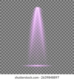 Purple light beam glowing on background. Lighting devices on a transparent background. Violet glow flare light effect. Light sources on dark wall, realistic soft concert light on abstract stage png.