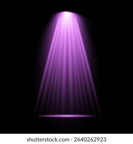 Purple light beam glowing on background. Lighting devices on a transparent background. Violet glow flare light effect. Light sources on dark wall, realistic soft concert light on abstract stage png.