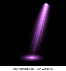 Purple light beam glowing on background. Lighting devices on a transparent background. Violet glow flare light effect. Light sources on dark wall, realistic soft concert light on abstract stage png.
