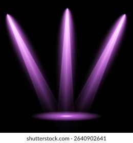 Purple light beam glowing on background. Lighting devices on a transparent background. Violet glow flare light effect. Light sources on dark wall, realistic soft concert light on abstract stage png.