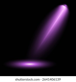 Purple light beam glowing on background. Lighting devices on a transparent background. Violet glow flare light effect. Light sources on dark wall, realistic soft concert light on abstract stage png.