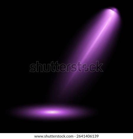 Purple light beam glowing on background. Lighting devices on a transparent background. Violet glow flare light effect. Light sources on dark wall, realistic soft concert light on abstract stage png.