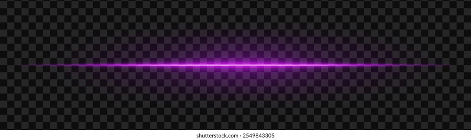 Haz de luz púrpura con un brillo elegante y luminoso sobre un fondo oscuro. Una veta Horizontal perfecta para diseños futuristas, transiciones de ciencia ficción o efectos de neón dinámicos. Efecto de luz de energía vibrante.