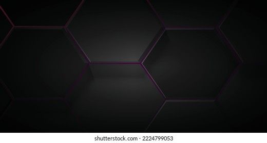 Purple light and black hexagon background 