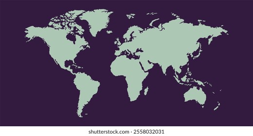 Purple and light blue detailed world map with vibrant colors, labeled continents, countries, and oceans. Perfect for education, travel, or business use in presentations, posters, and digital projects.