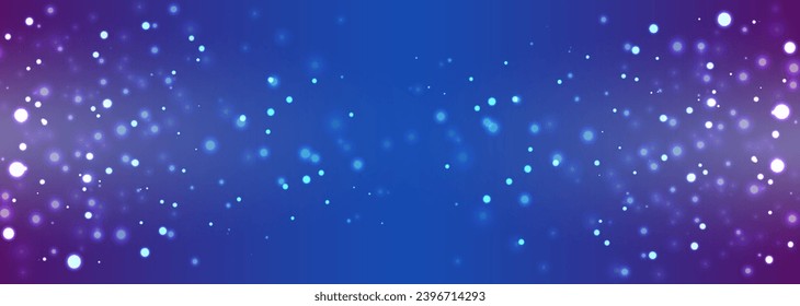 Purple and light blue sparkling banner, bokeh effect. Shaded colour background.