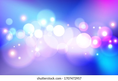 violetter heller Bokeh-Hintergrund. Weich unscharfer rosafarbener heller Effekt Tapete. Abstrakter Hintergrund Bokeh unscharf. Leuchtender Bokeh-Lichteffekt. Vektorillustration.