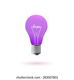 Purple light bulb, vector icon
