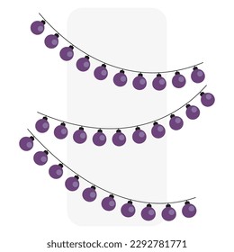 Purple light bulbs garland. Festival season. Vector illustration.