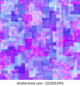 Purple light cosmic cells. Vector illustration seamless pattern background. Microscope stylized biohazard view. Stylish industrial science design for wrapping paper, decor, wallpaper or textile print