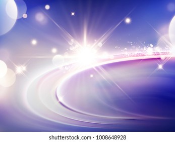Purple light effect background, glittering and sparkling elements in 3d illustration