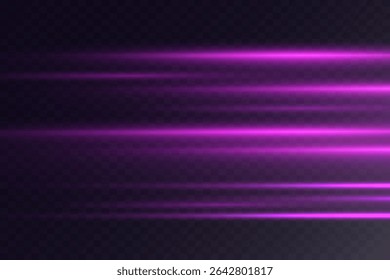 Purple light effect of light. Small dust particles effect. Horizontal line of glare. Neon rays.