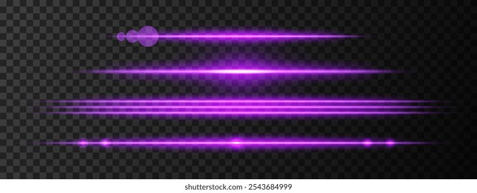 Purple light glare beam. A sharp horizontal beam reflection. Sci-fi designs, light transitions, or futuristic effects. Glowing light streaks and neon effects. Dynamic shine wallpaper background