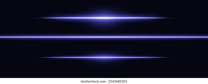 Feixe de luz violeta. Reflexão horizontal aguda do feixe. Projetos de ficção científica, transições de luz ou efeitos futuristas. Estrias de luz brilhantes e efeitos de néon. Fundo de papel de parede brilho dinâmico