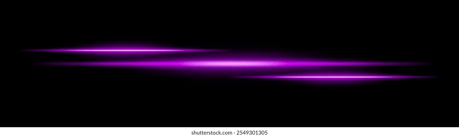 Feixe de luz violeta. Um brilho horizontal quente e nítido com um toque futurista. Perfeito para efeitos de ficção científica, transições de luz ou desenhos inspirados em neon. Listras brilhantes e brilho dinâmico